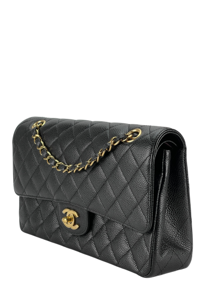 CHANEL - Medium Classic Double Flap Bag Black Caviar Gold Hardware (CF25) 