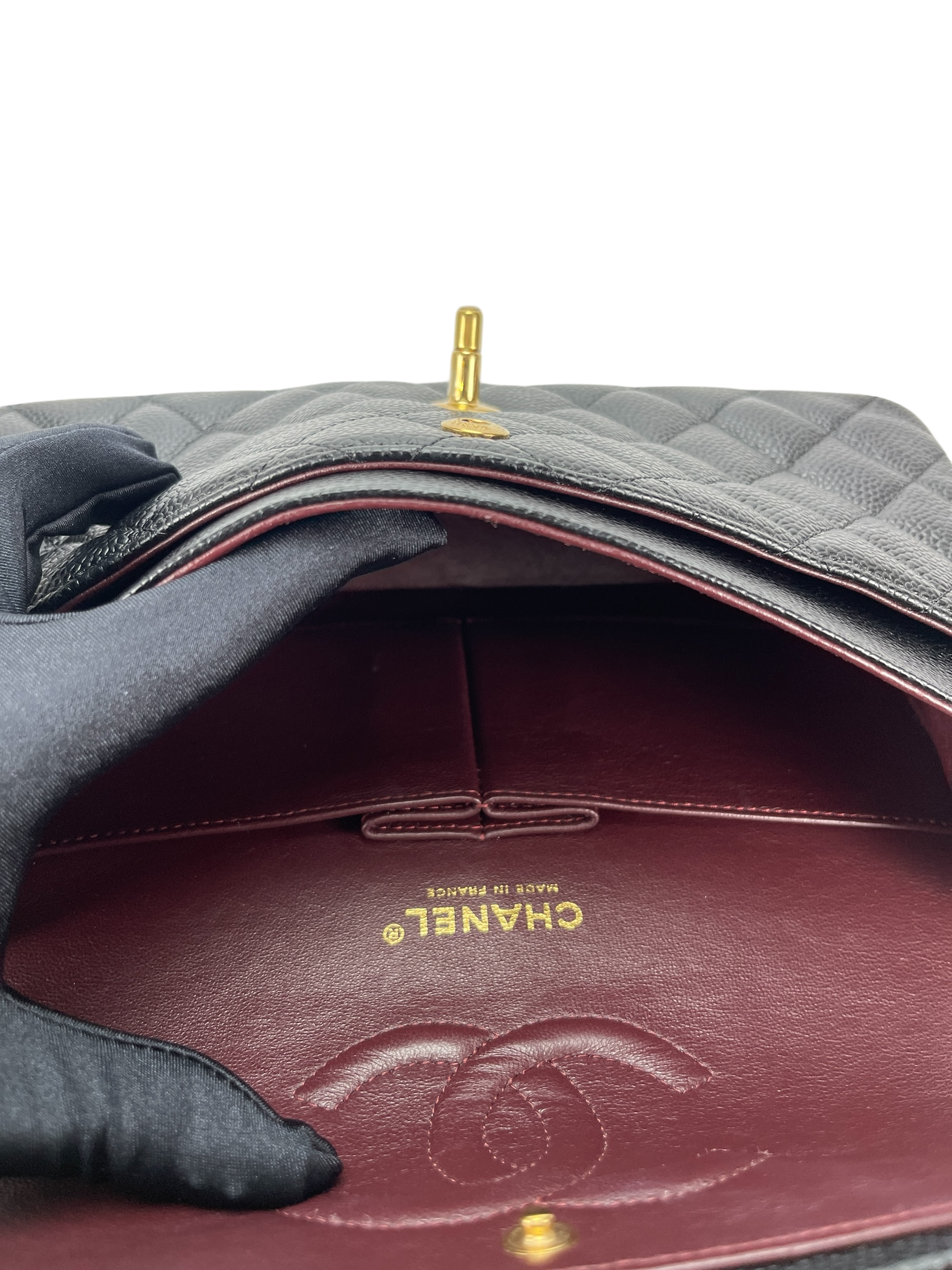 CHANEL - Medium Classic Double Flap Bag Black Caviar Gold Hardware (CF25) 