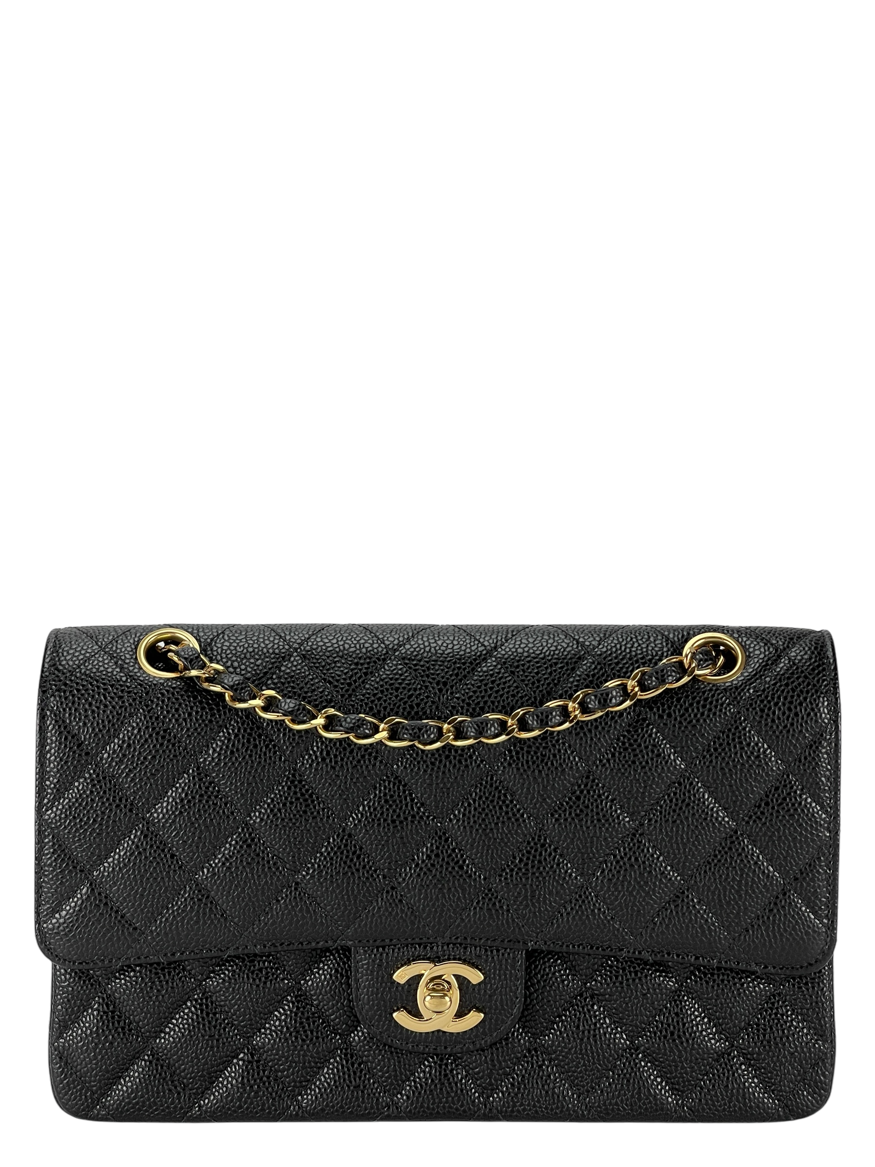 CHANEL - Medium Classic Double Flap Bag Black Caviar Gold Hardware (CF25) 