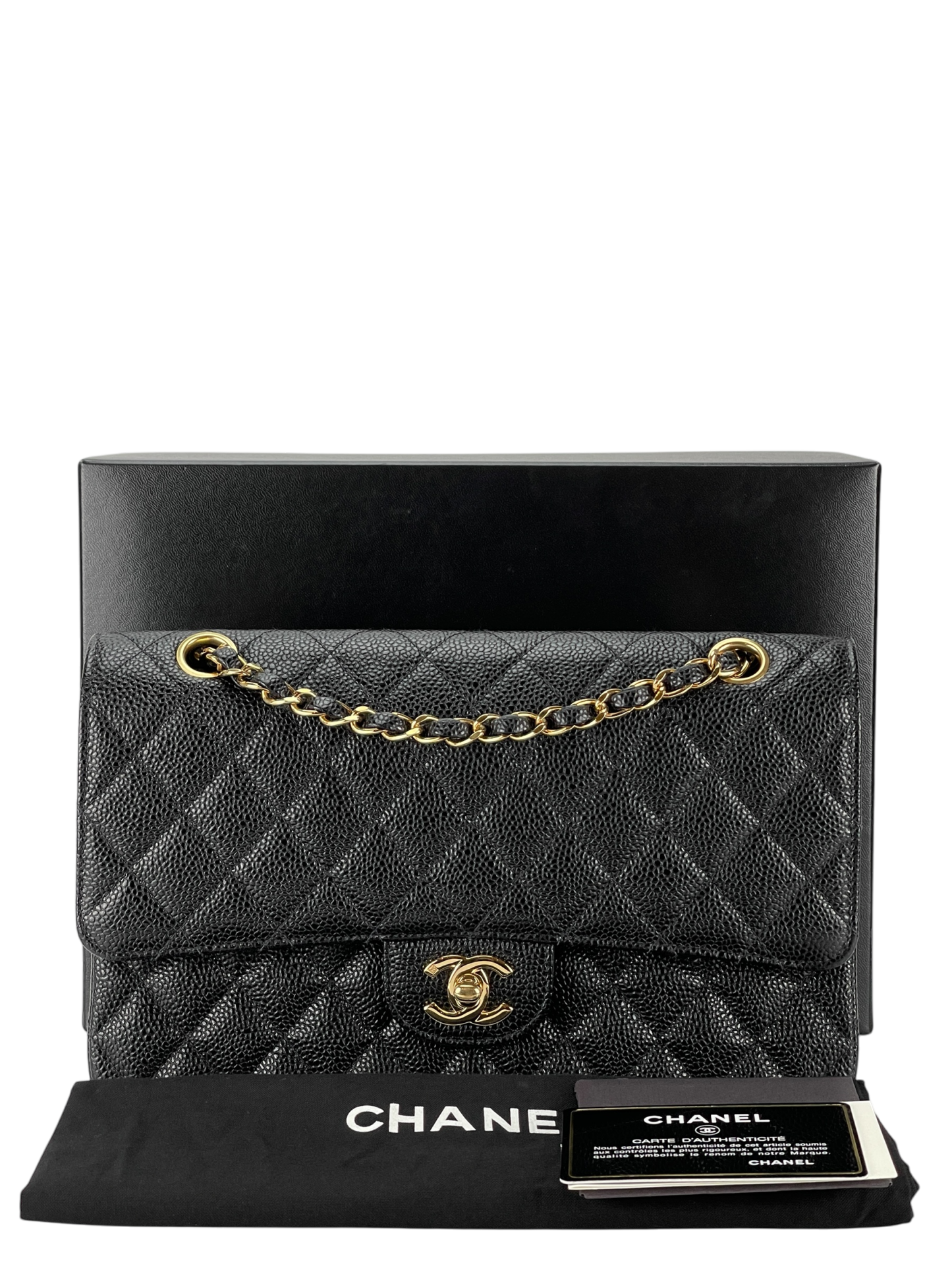 CHANEL - Medium Classic Double Flap Bag Black Caviar Gold Hardware (CF25) 