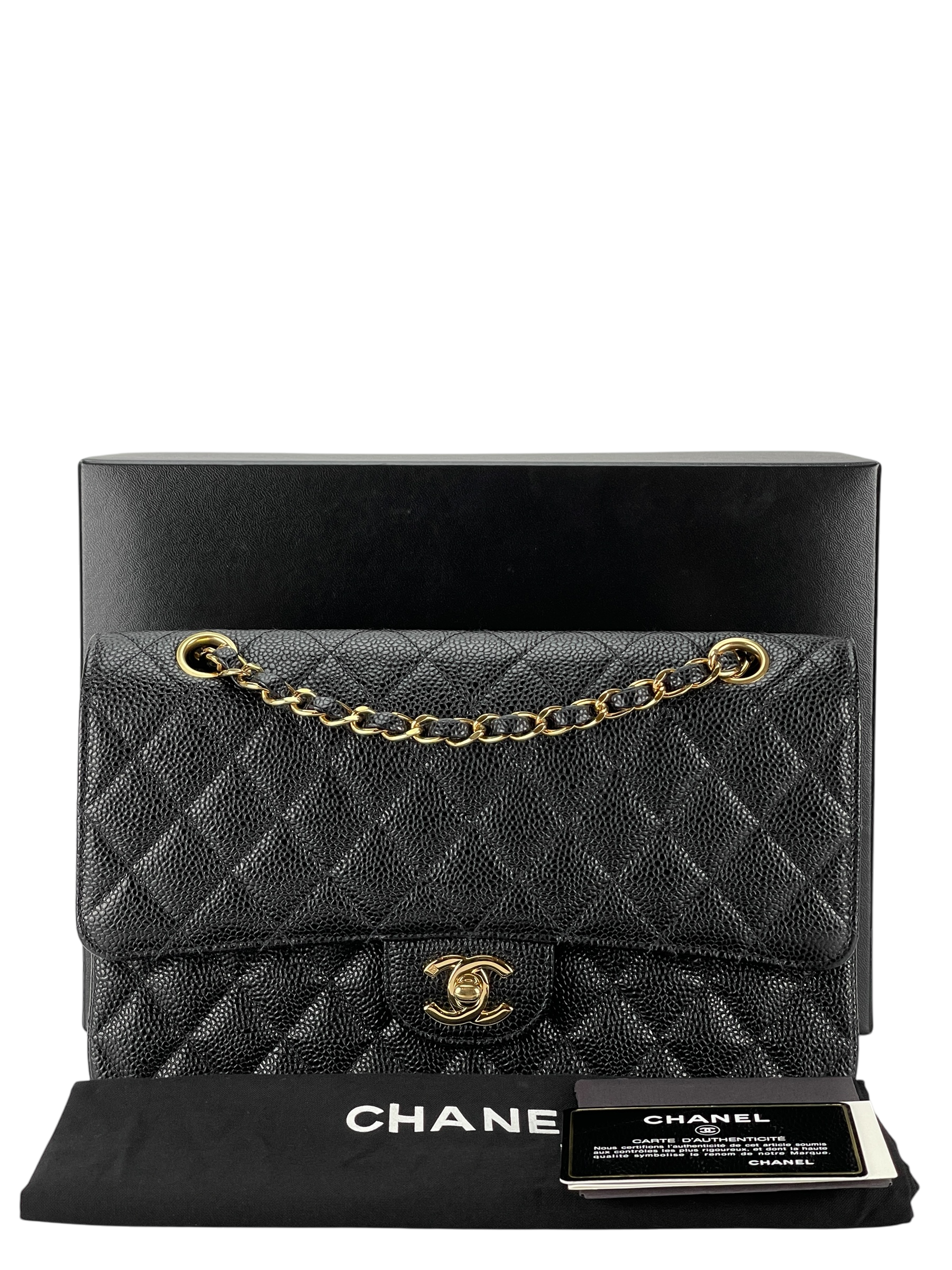 CHANEL - Medium Classic Double Flap Bag Black Caviar Gold Hardware (CF25)