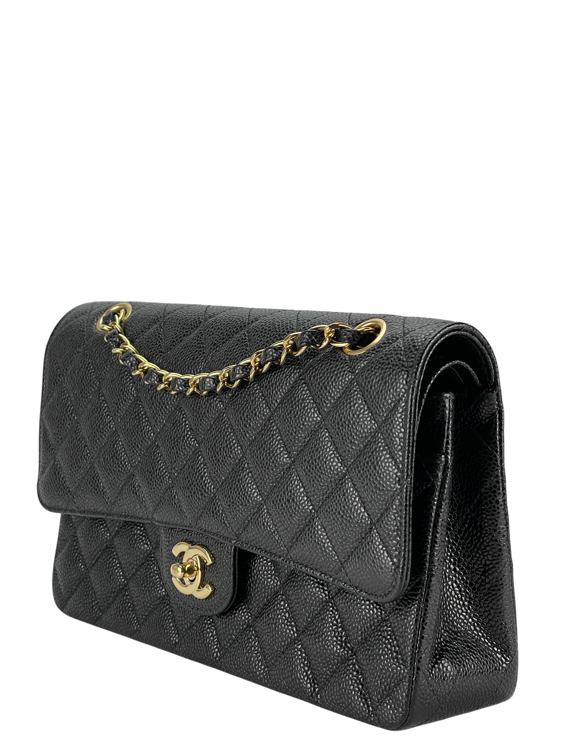 CHANEL - Medium Classic Double Flap Bag Black Caviar Gold Hardware (CF25) 