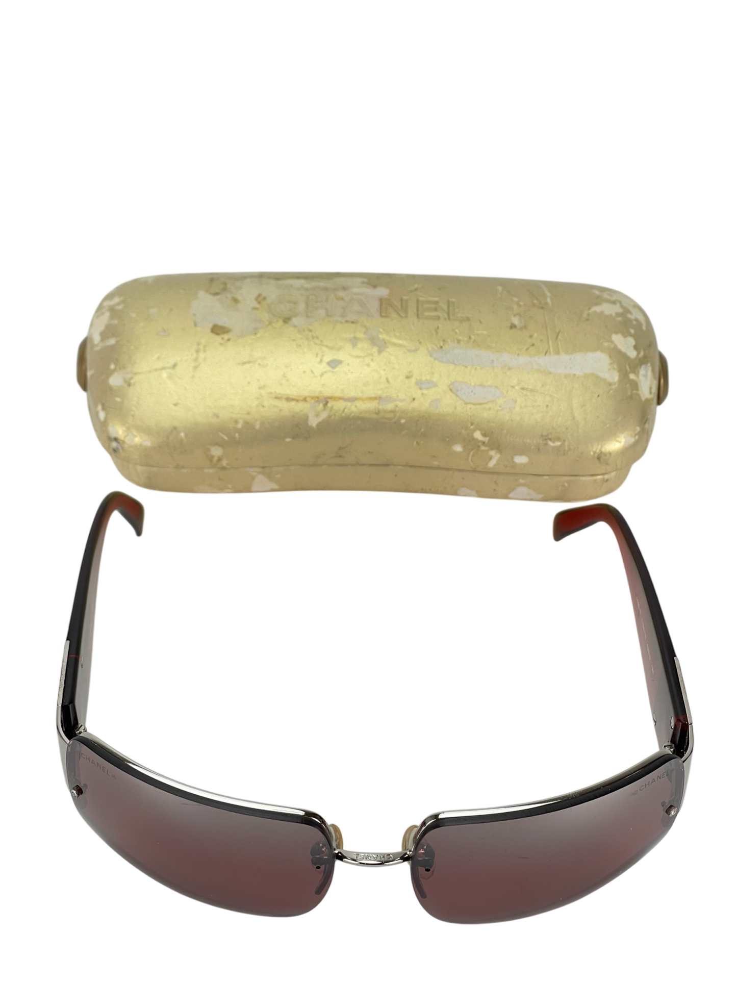 CHANEL - Red Coco Mark Sunglasses Sliver Metal
