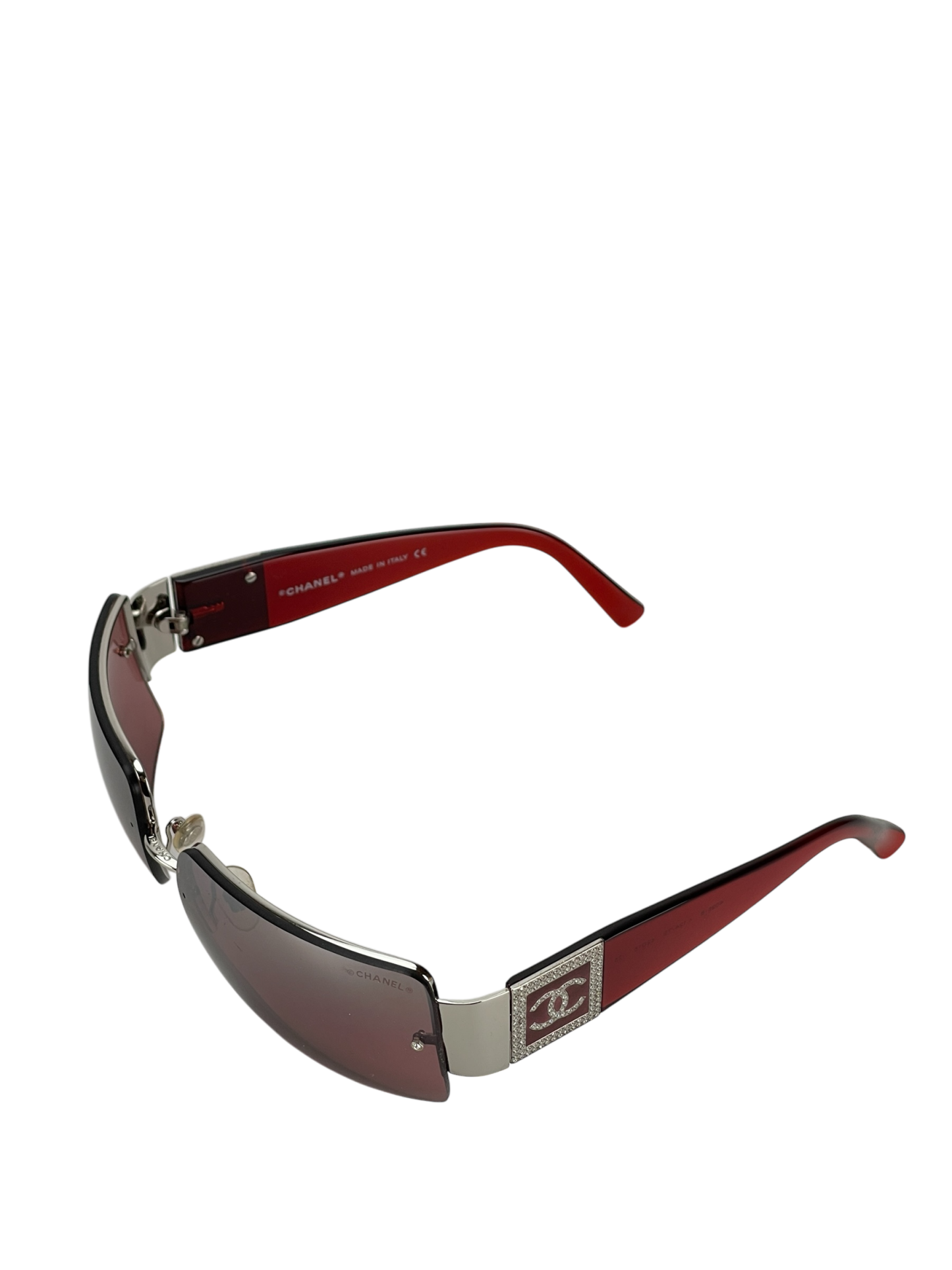 CHANEL - Red Coco Mark Sunglasses Sliver Metal