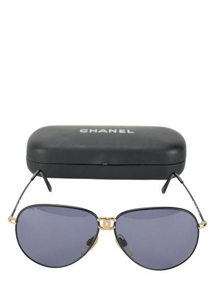 CHANEL - Blue Coco Mark Sunglasses Black Metal