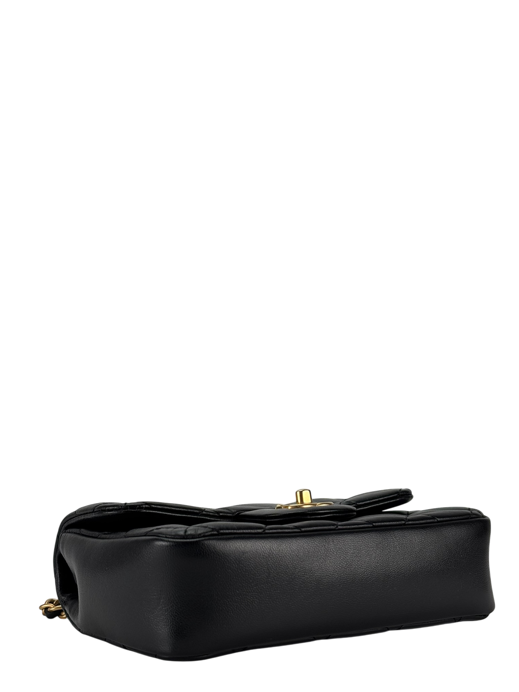CHANEL - Black Lambskin Square 17 Quilted Heart Charms Flap Shoulder Bag