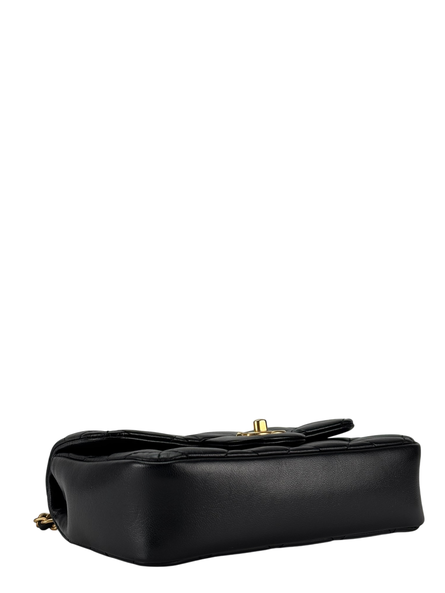 CHANEL - Black Lambskin Square 17 Quilted Heart Charms Flap Shoulder Bag