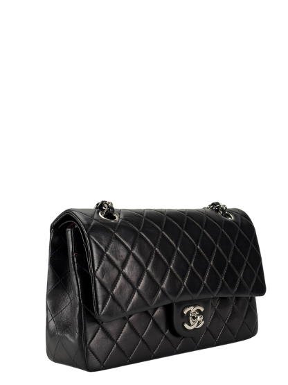 CHANEL - Medium Classic Double Flap Bag Matelasse Black Lambskin Sliver Hardware (CF25)  