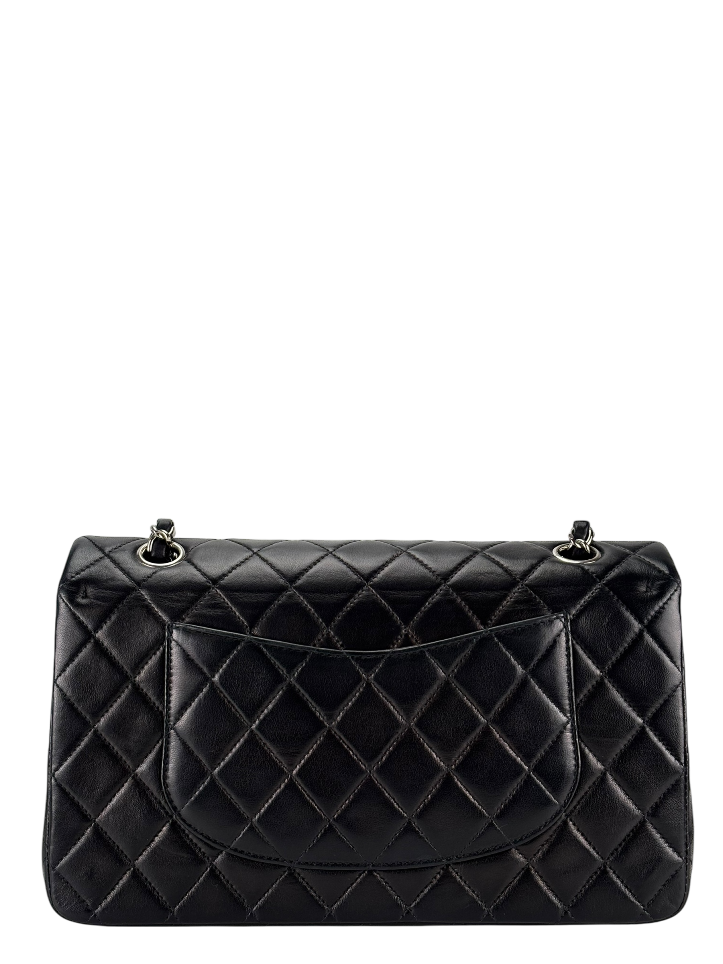 CHANEL - Medium Classic Double Flap Bag Matelasse Black Lambskin Sliver Hardware (CF25)