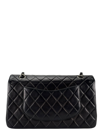CHANEL - Medium Classic Double Flap Bag Matelasse Black Lambskin Sliver Hardware (CF25)  