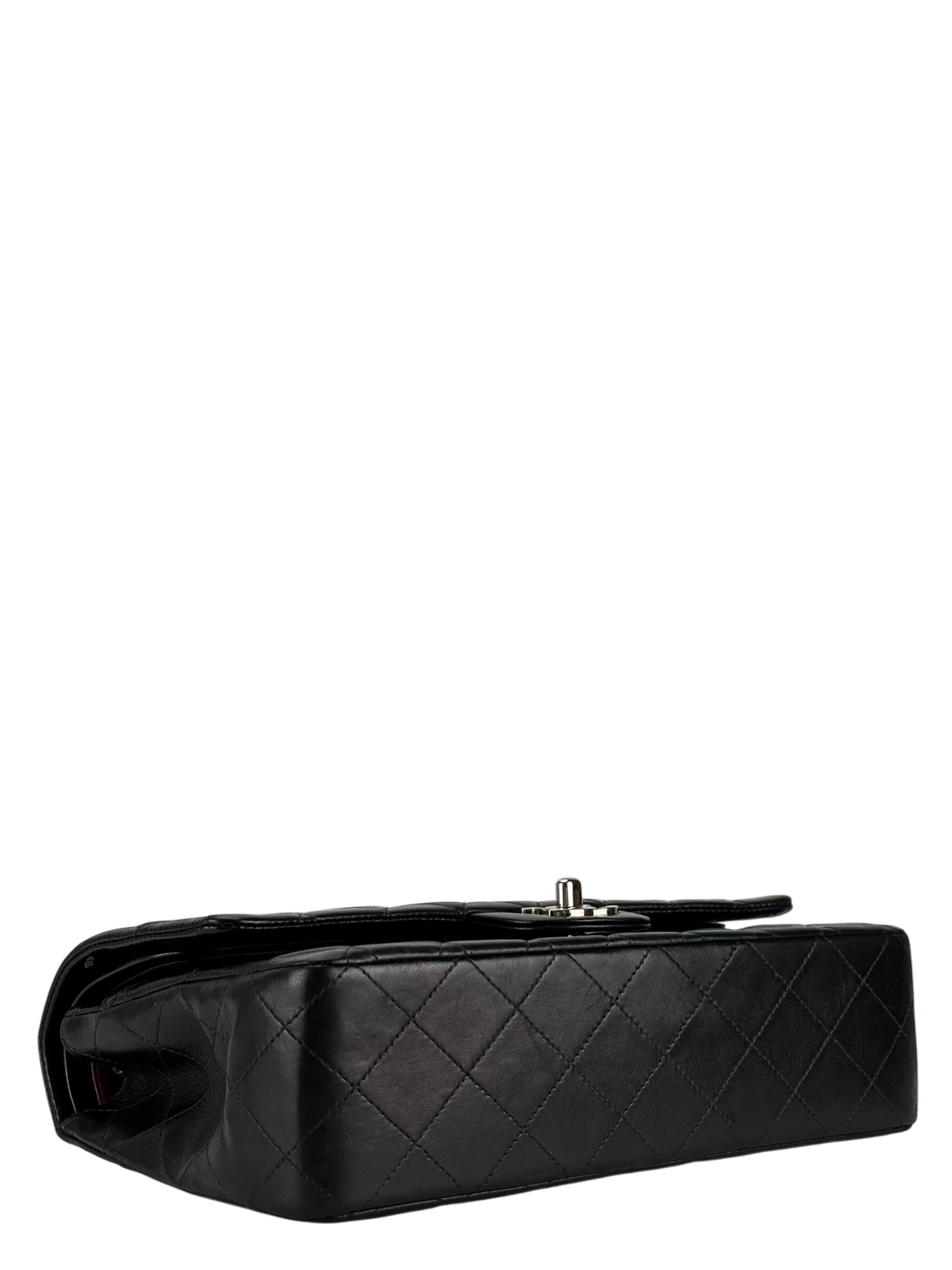 CHANEL - Medium Classic Double Flap Bag Matelasse Black Lambskin Sliver Hardware (CF25)