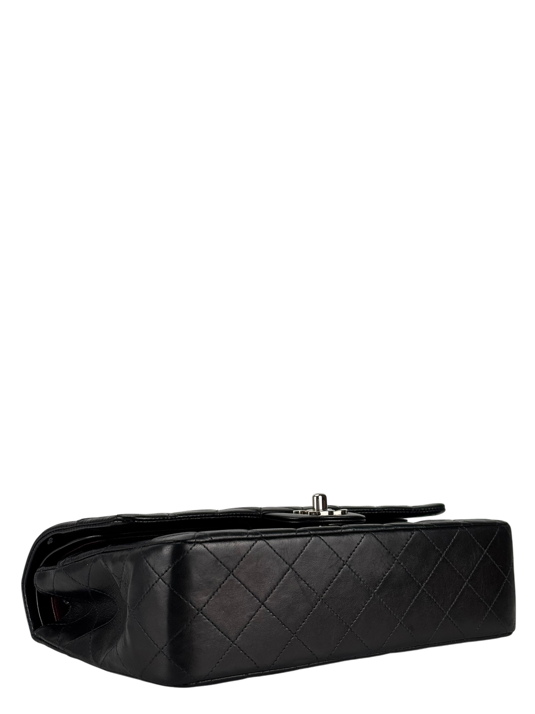 CHANEL - Medium Classic Double Flap Bag Matelasse Black Lambskin Sliver Hardware (CF25)