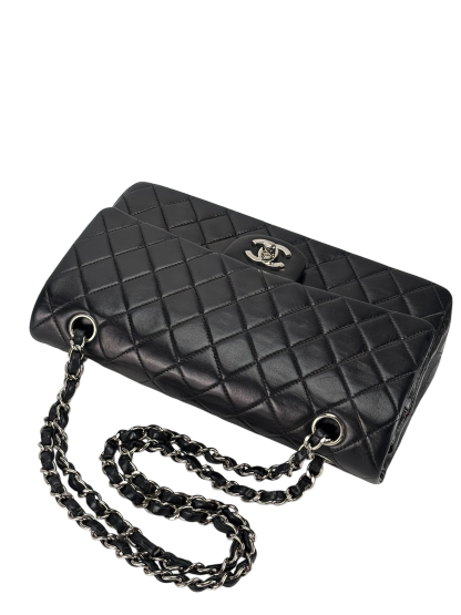CHANEL - Medium Classic Double Flap Bag Matelasse Black Lambskin Sliver Hardware (CF25)  