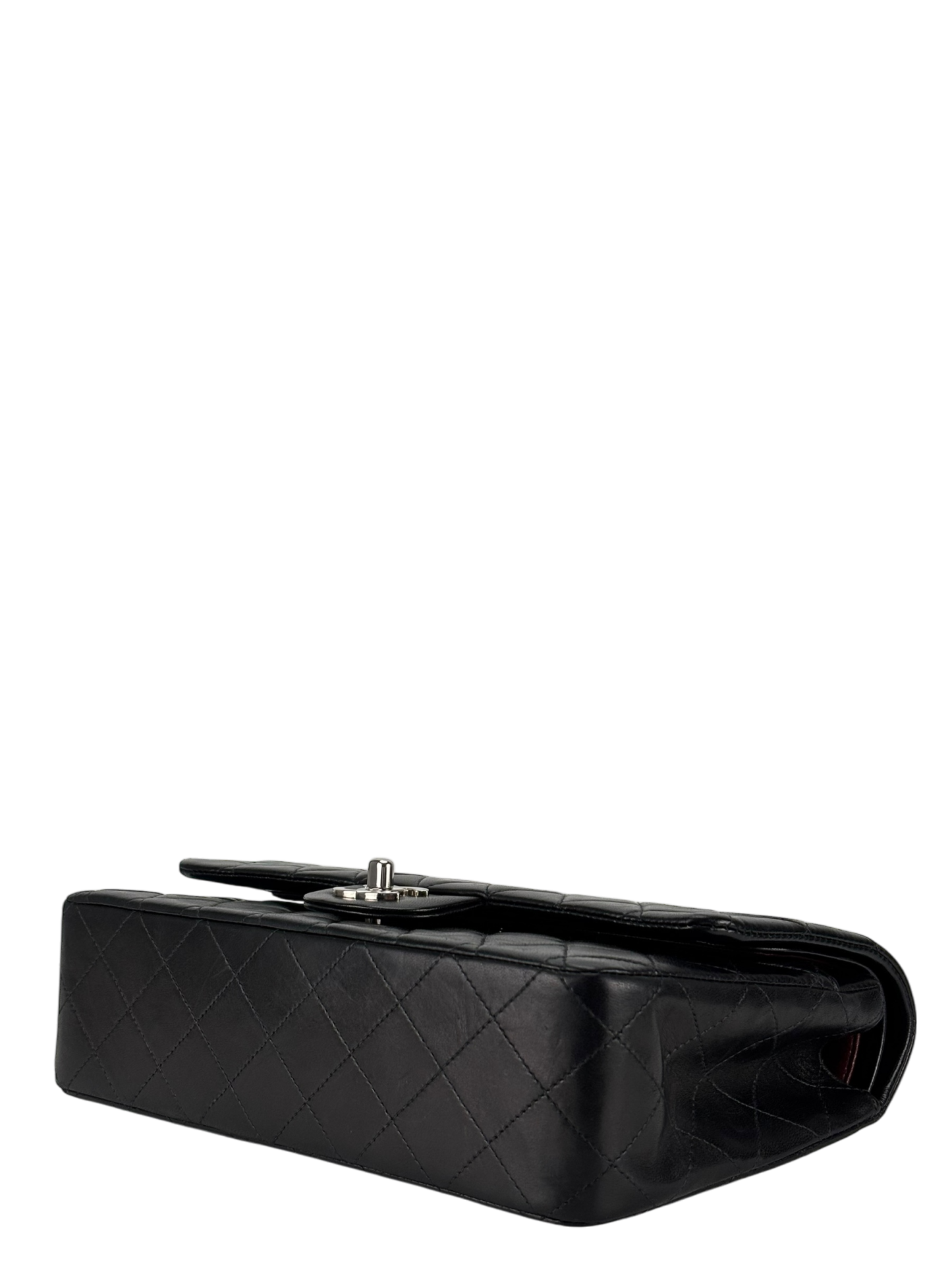 CHANEL - Medium Classic Double Flap Bag Matelasse Black Lambskin Sliver Hardware (CF25)