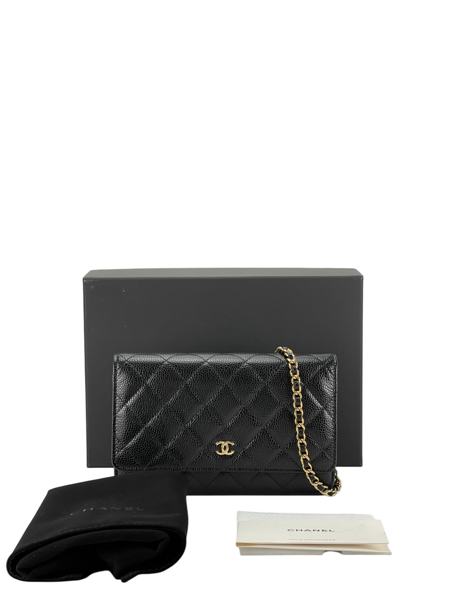 CHANEL - Black Caviar Wallet On Chain Gold-Tone Metal (WOC)