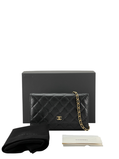 CHANEL - Black Caviar Wallet On Chain Gold-Tone Metal (WOC)