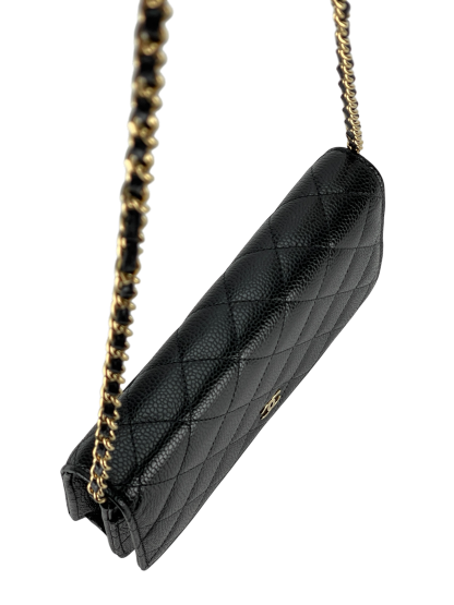 CHANEL - Black Caviar Wallet On Chain Gold-Tone Metal (WOC)