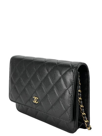 CHANEL - Black Caviar Wallet On Chain Gold-Tone Metal (WOC)
