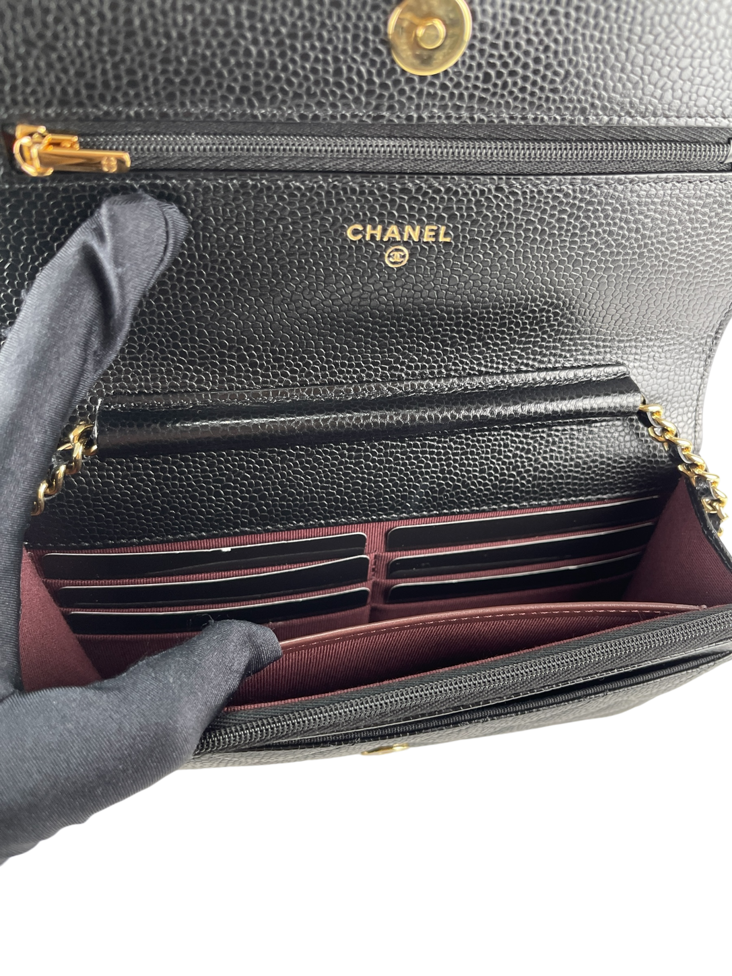 CHANEL - Black Caviar Wallet On Chain Gold-Tone Metal (WOC)