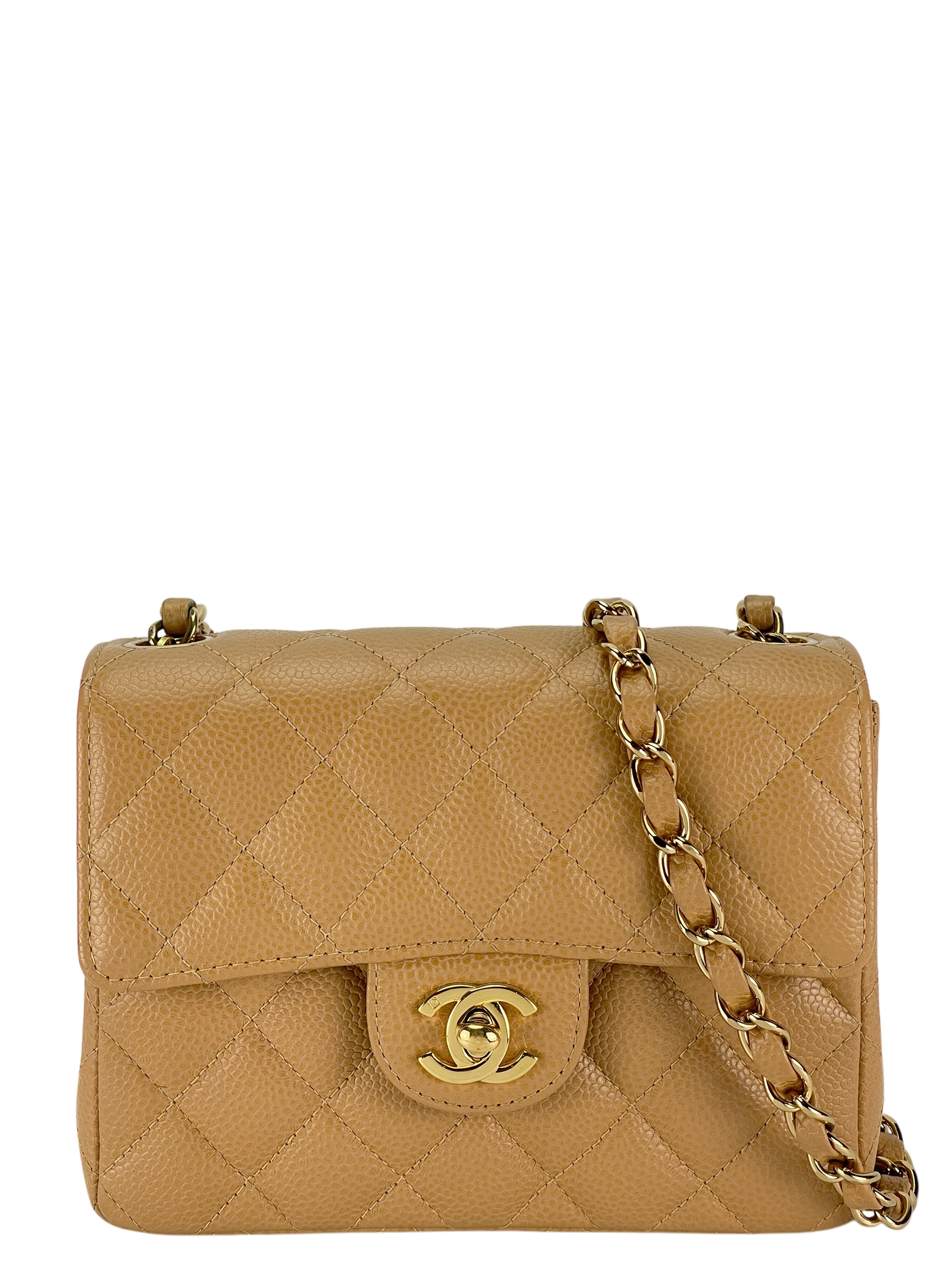 CHANEL - Beige Mini Matlasse 17 Caviar Single Flap Chain Shoulder Bag 