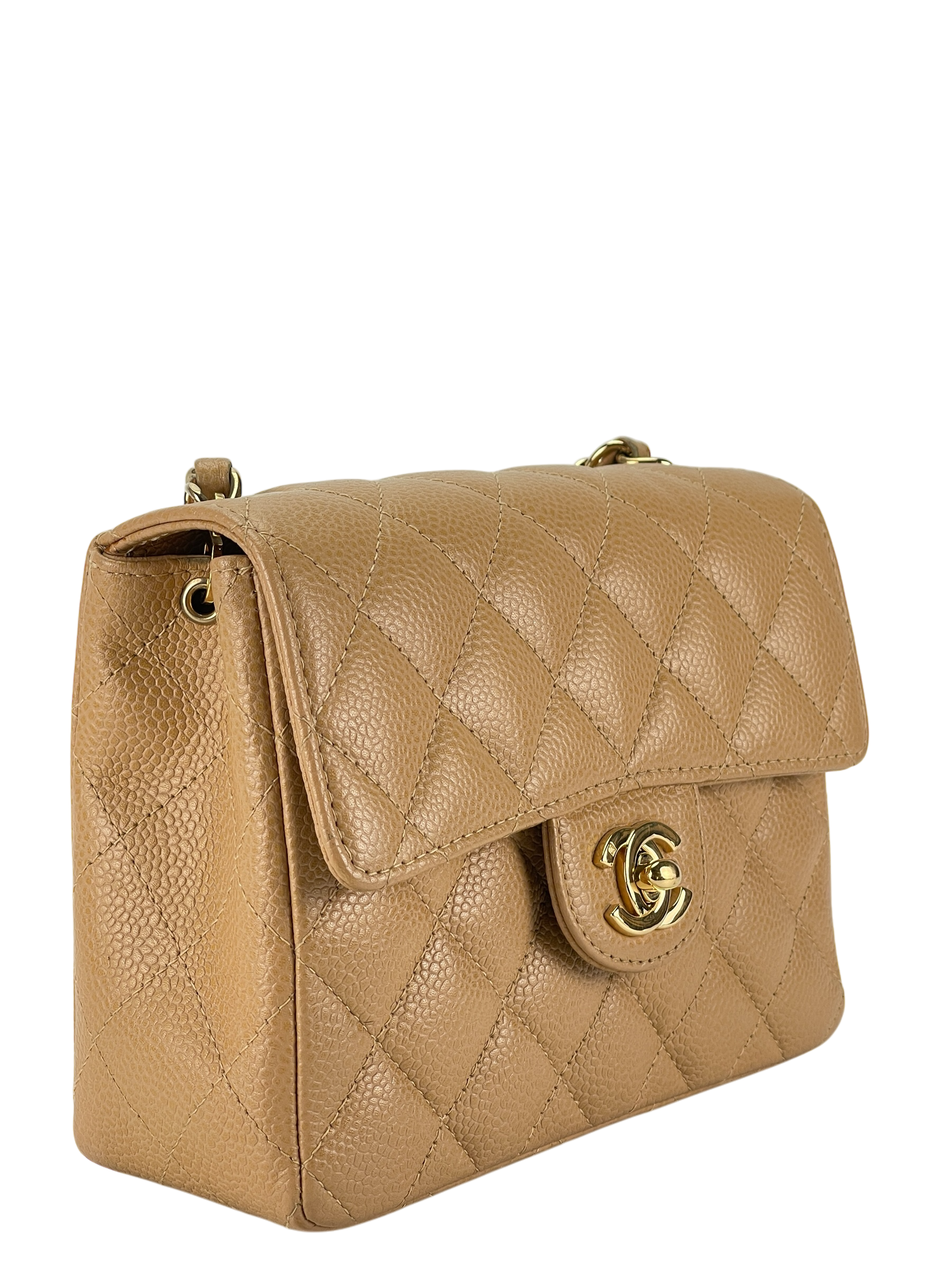 CHANEL - Beige Mini Matlasse 17 Caviar Single Flap Chain Shoulder Bag