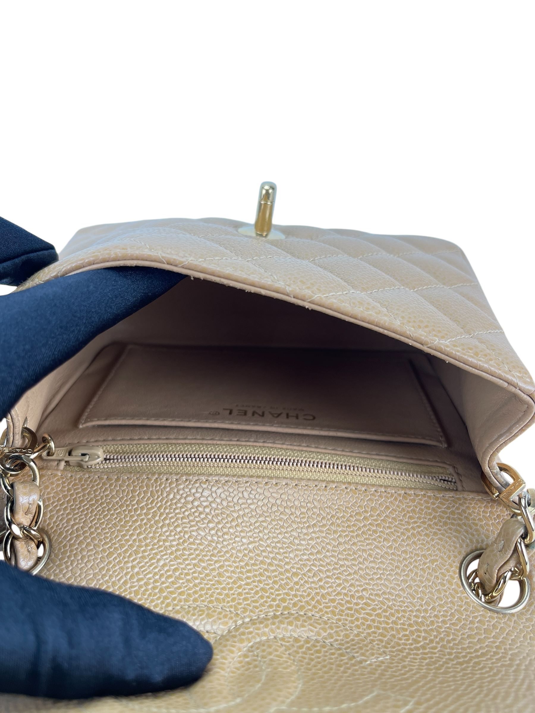 CHANEL - Beige Mini Matlasse 17 Caviar Single Flap Chain Shoulder Bag