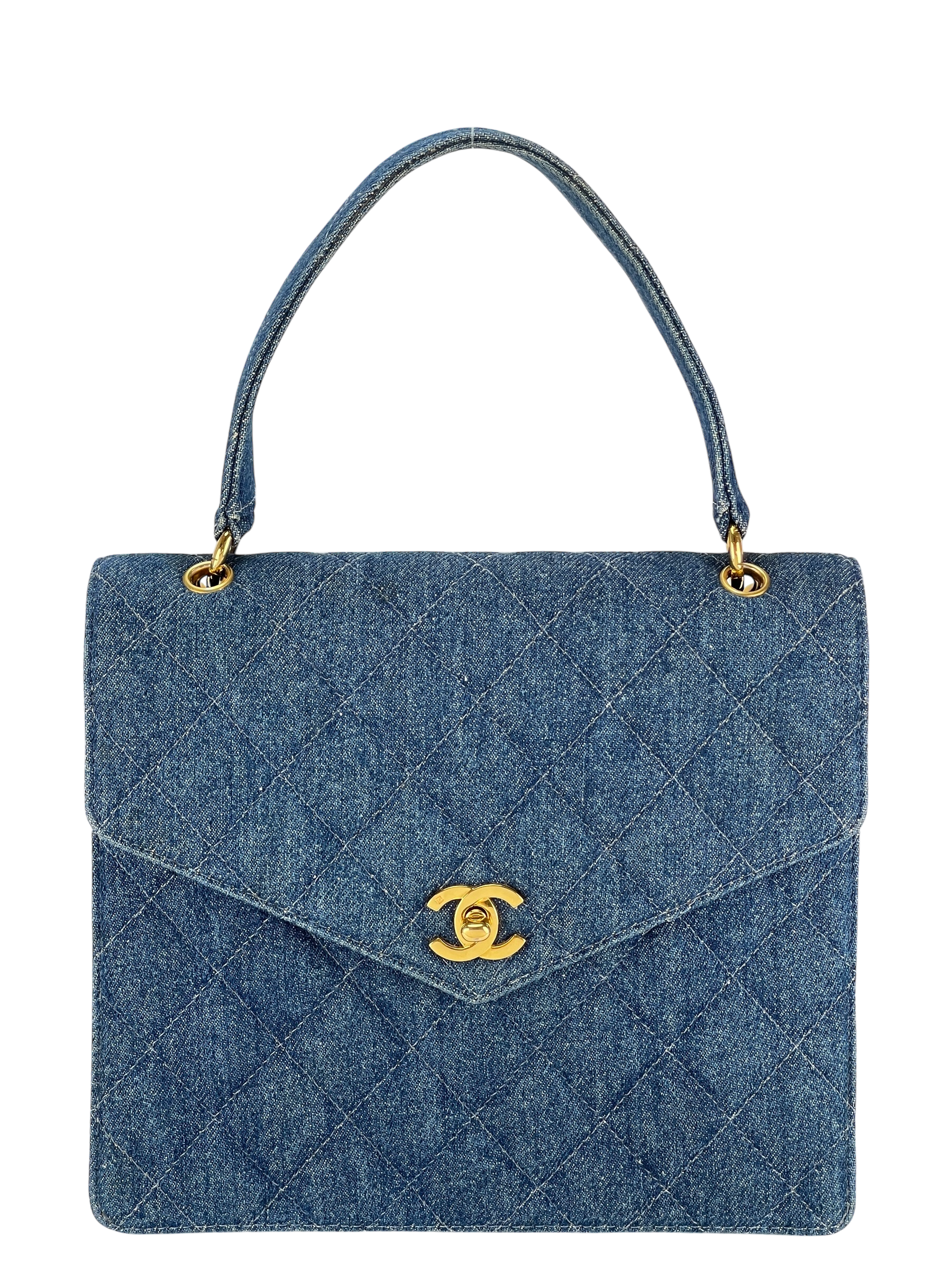 CHANEL - Matelasse Denim Kelly Handbag Coco Mark Gold Hardware 