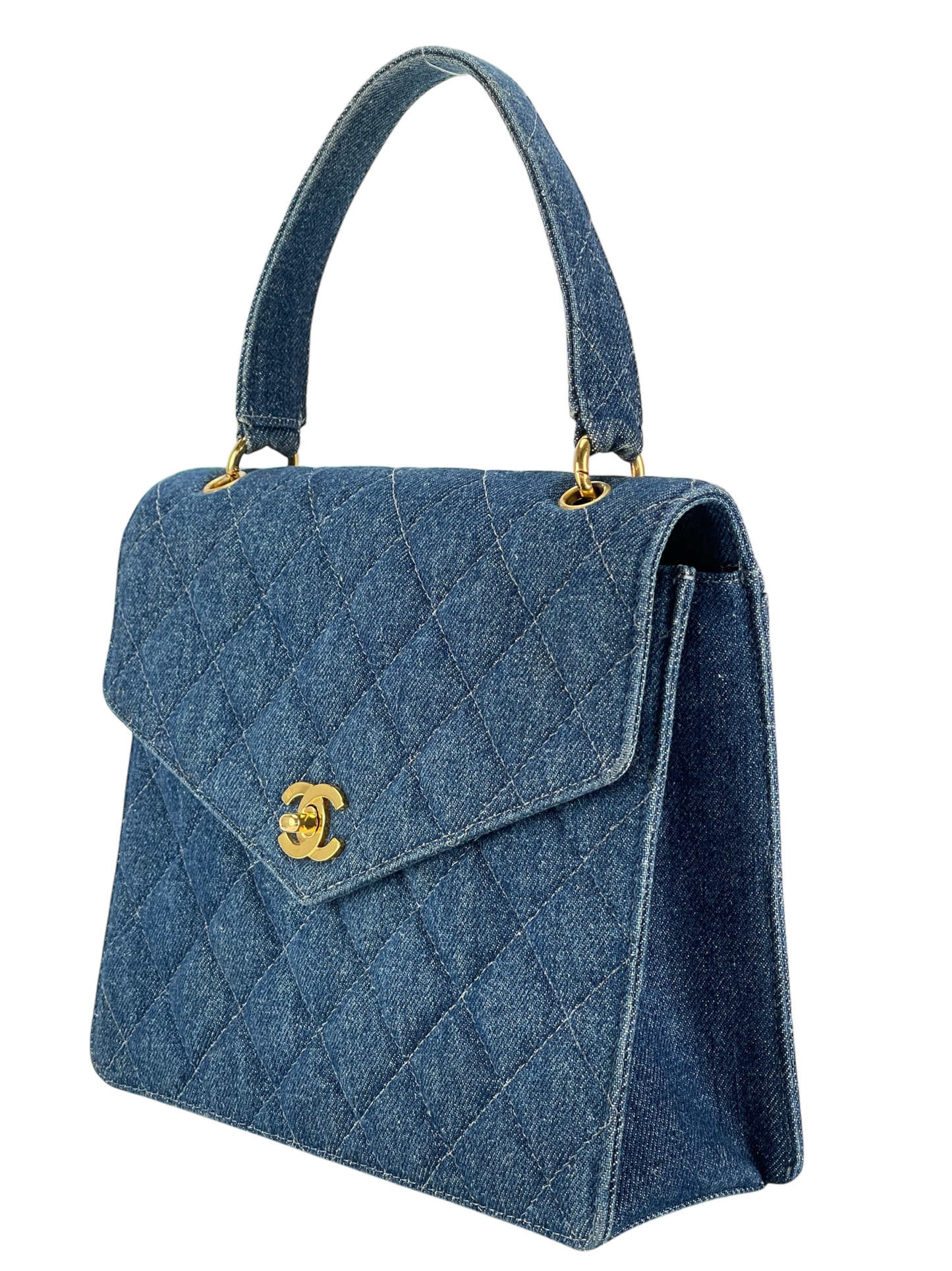 CHANEL - Matelasse Denim Kelly Handbag Coco Mark Gold Hardware