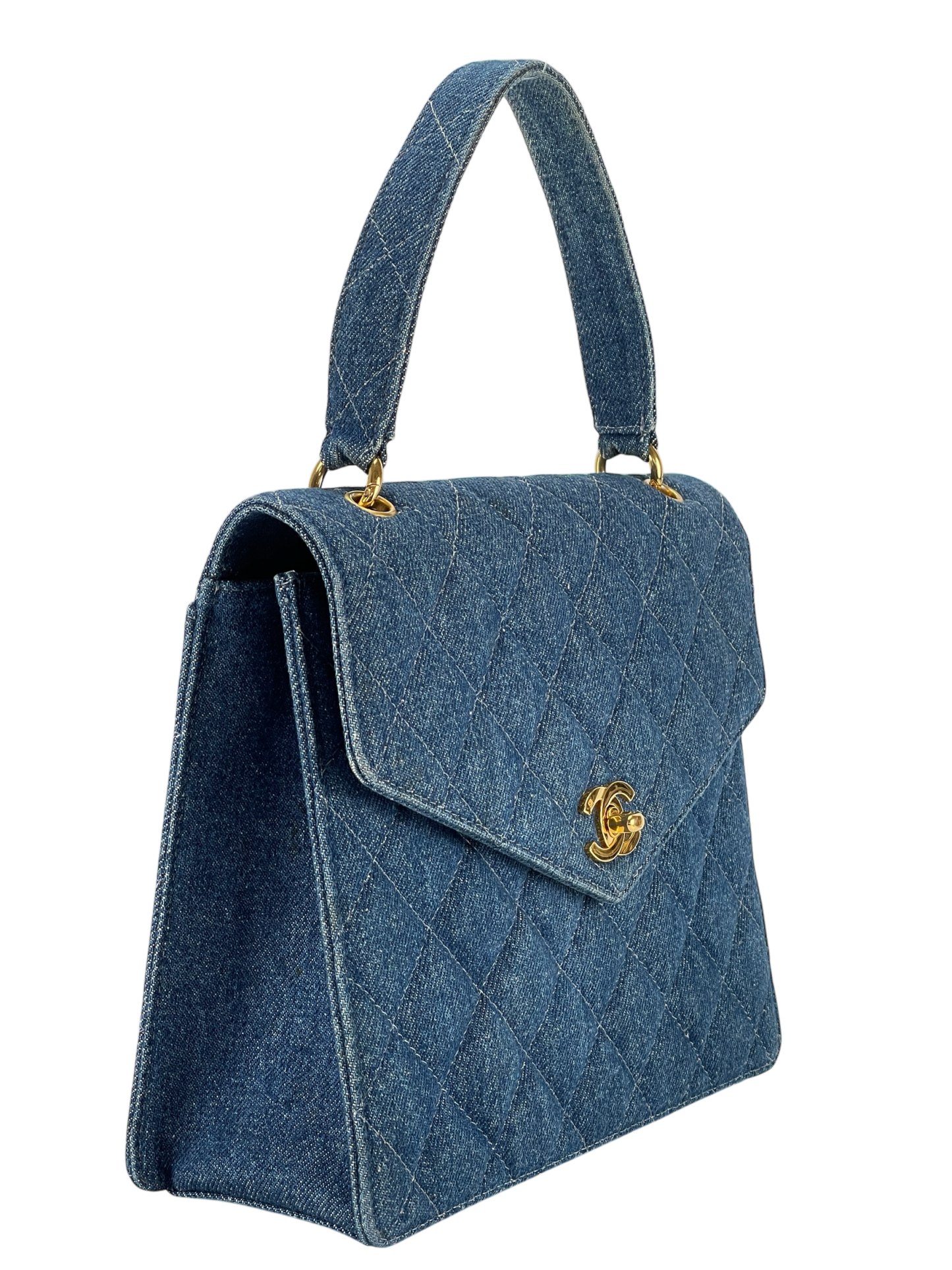 CHANEL - Matelasse Denim Kelly Handbag Coco Mark Gold Hardware