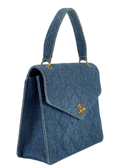 CHANEL - Matelasse Denim Kelly Handbag Coco Mark Gold Hardware 