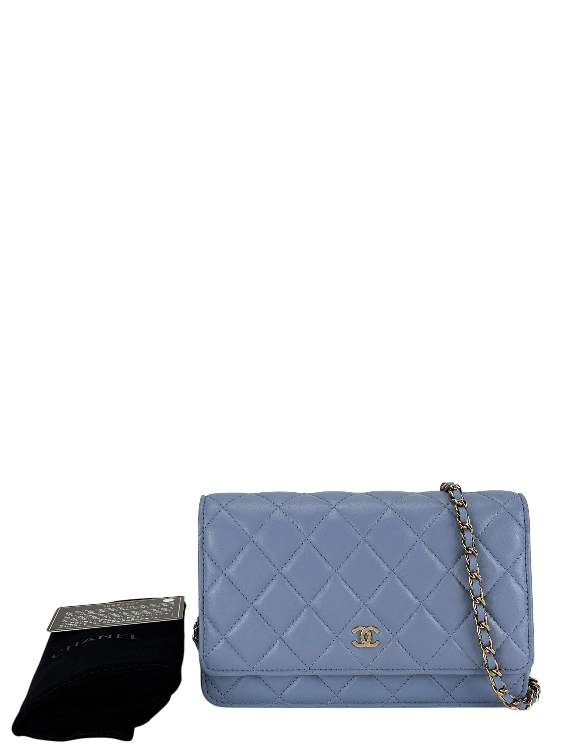 CHANEL - Blue Lambskin Wallet On Chain Gold-Tone Metal (WOC)