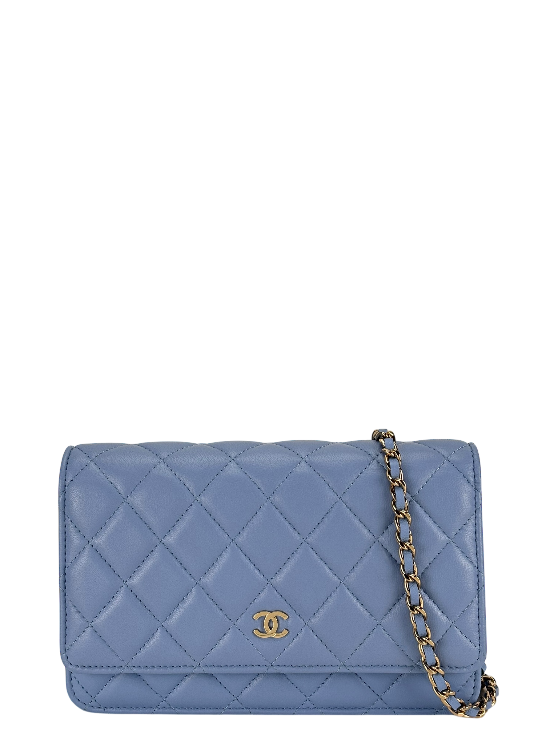 CHANEL - Blue Lambskin Wallet On Chain Gold-Tone Metal (WOC)