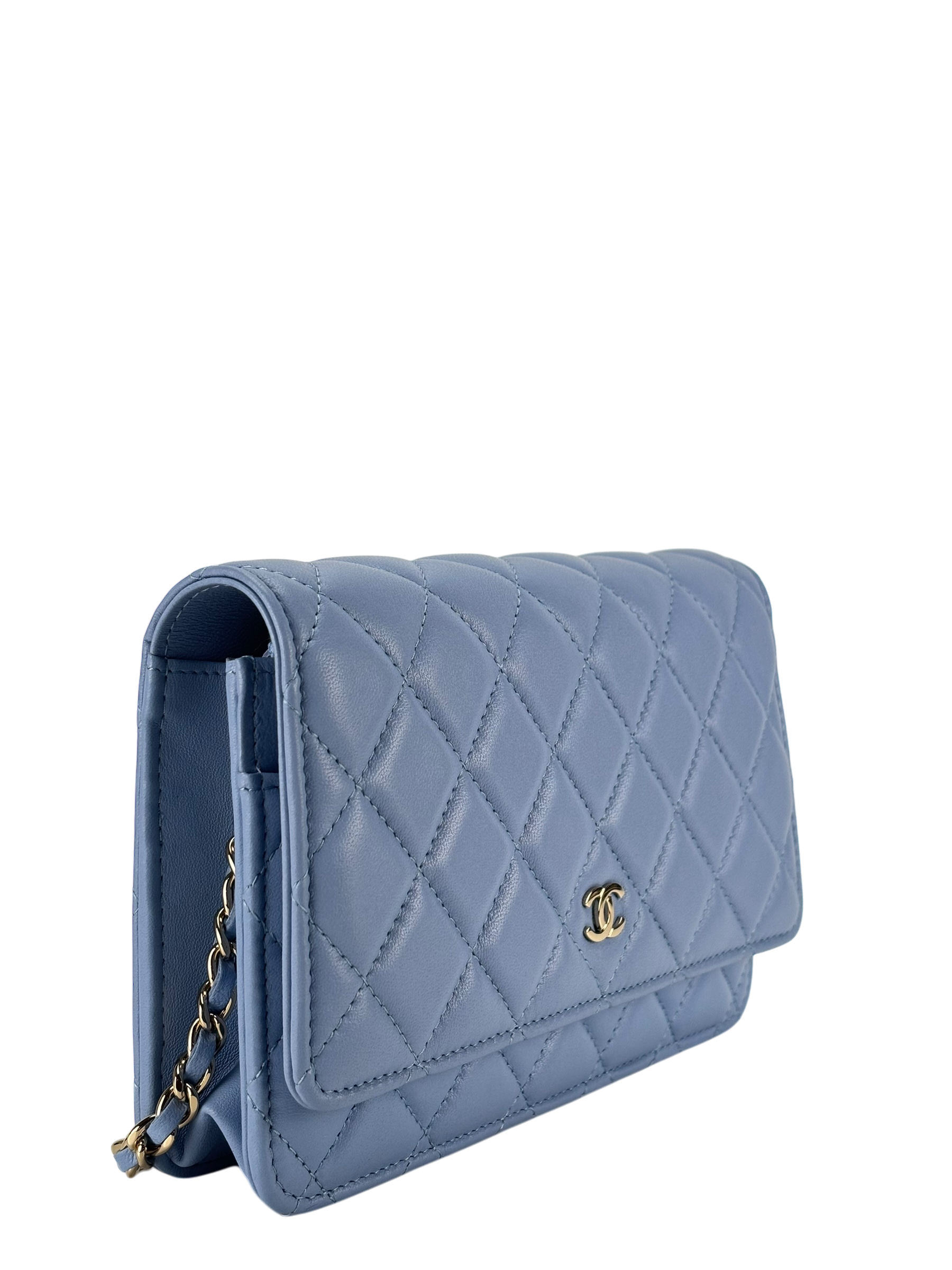 CHANEL - Blue Lambskin Wallet On Chain Gold-Tone Metal (WOC)