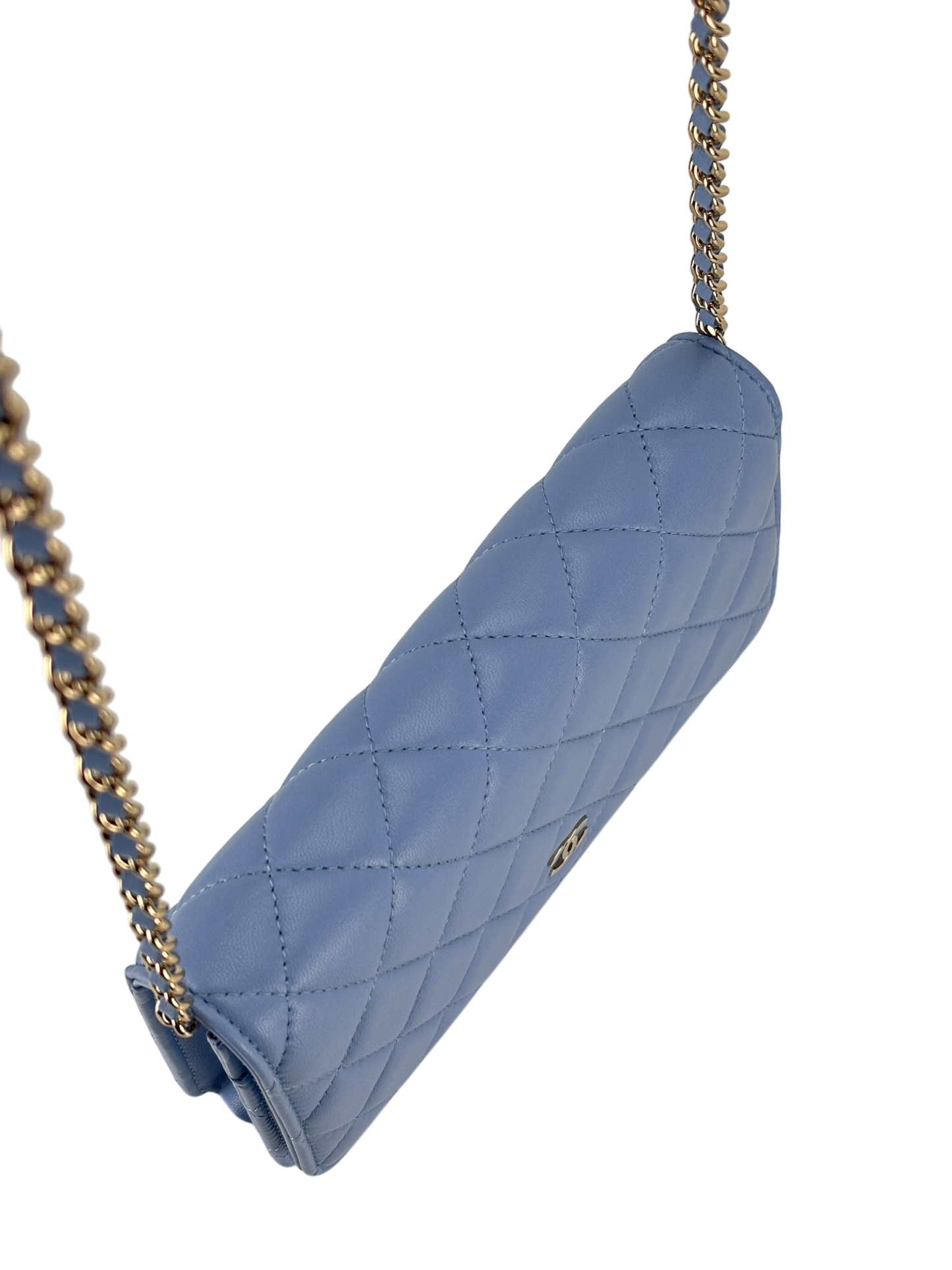 CHANEL - Blue Lambskin Wallet On Chain Gold-Tone Metal (WOC)