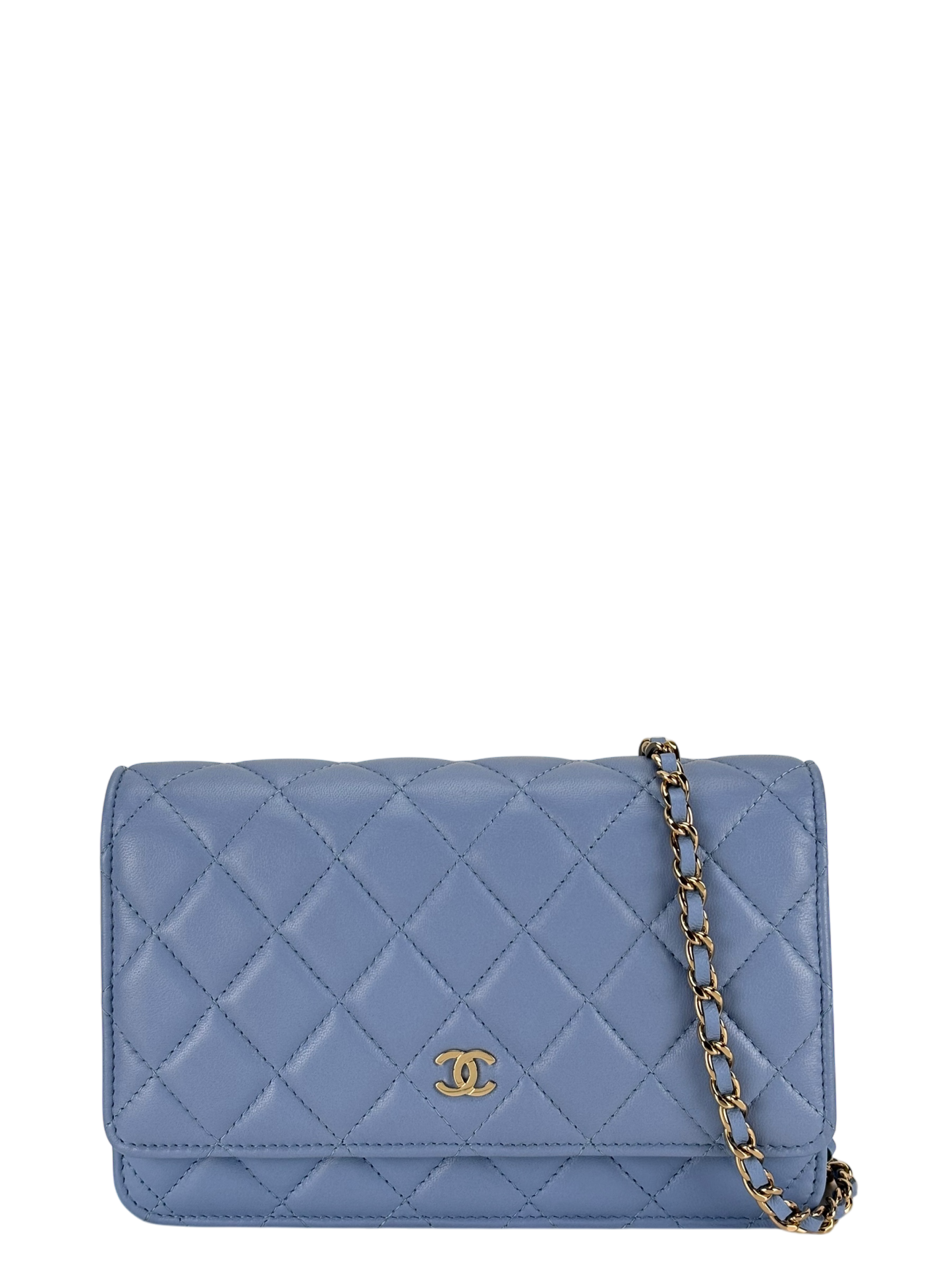CHANEL - Blue Lambskin Wallet On Chain Gold-Tone Metal (WOC)