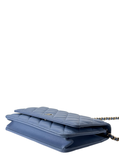 CHANEL - Blue Lambskin Wallet On Chain Gold-Tone Metal (WOC)