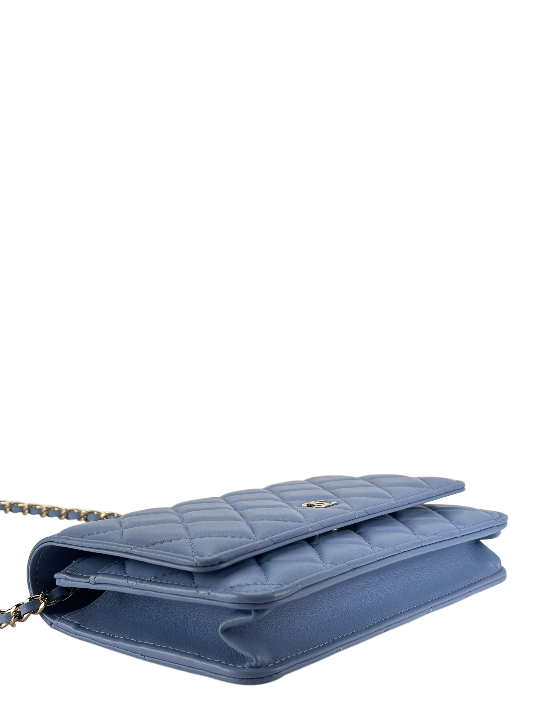 CHANEL - Blue Lambskin Wallet On Chain Gold-Tone Metal (WOC)