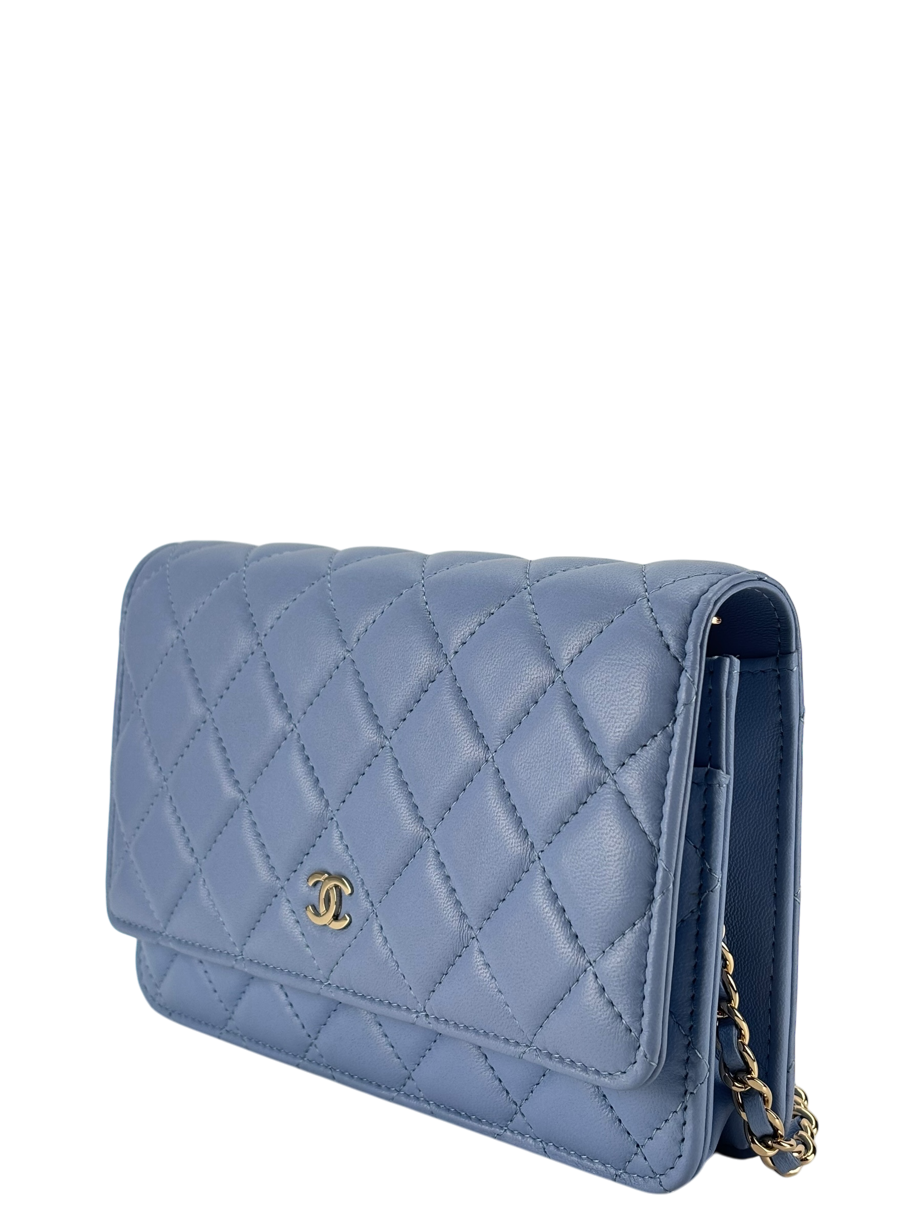 CHANEL - Blue Lambskin Wallet On Chain Gold-Tone Metal (WOC)