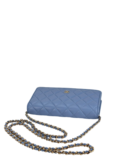 CHANEL - Blue Lambskin Wallet On Chain Gold-Tone Metal (WOC)