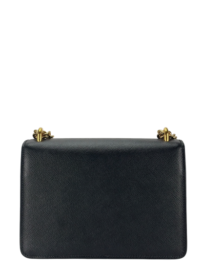 PRADA - Saffiano Soft Calfskin Metal Triangle Logo Envelope Chain Shoulder Bag Black