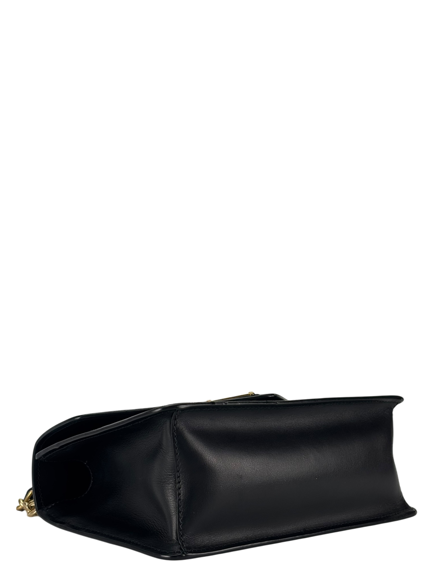 PRADA - Saffiano Soft Calfskin Metal Triangle Logo Envelope Chain Shoulder Bag Black