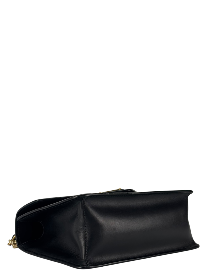 PRADA - Saffiano Soft Calfskin Metal Triangle Logo Envelope Chain Shoulder Bag Black