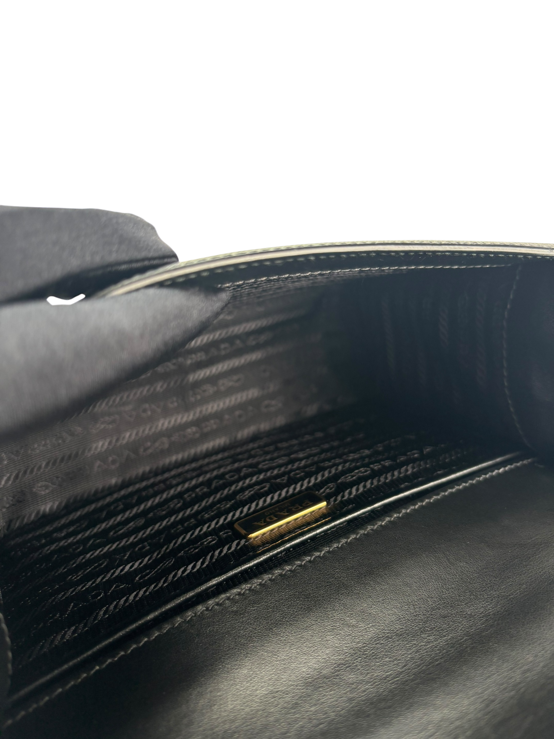 PRADA - Saffiano Soft Calfskin Metal Triangle Logo Envelope Chain Shoulder Bag Black