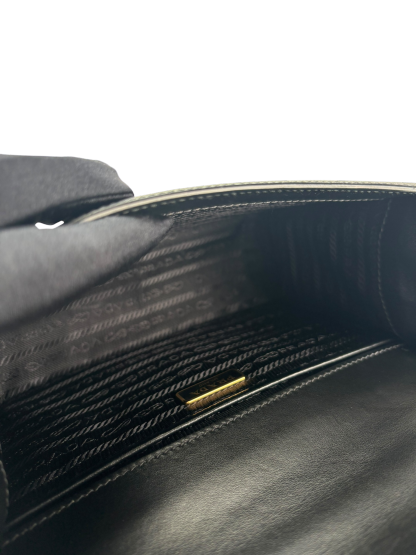 PRADA - Saffiano Soft Calfskin Metal Triangle Logo Envelope Chain Shoulder Bag Black