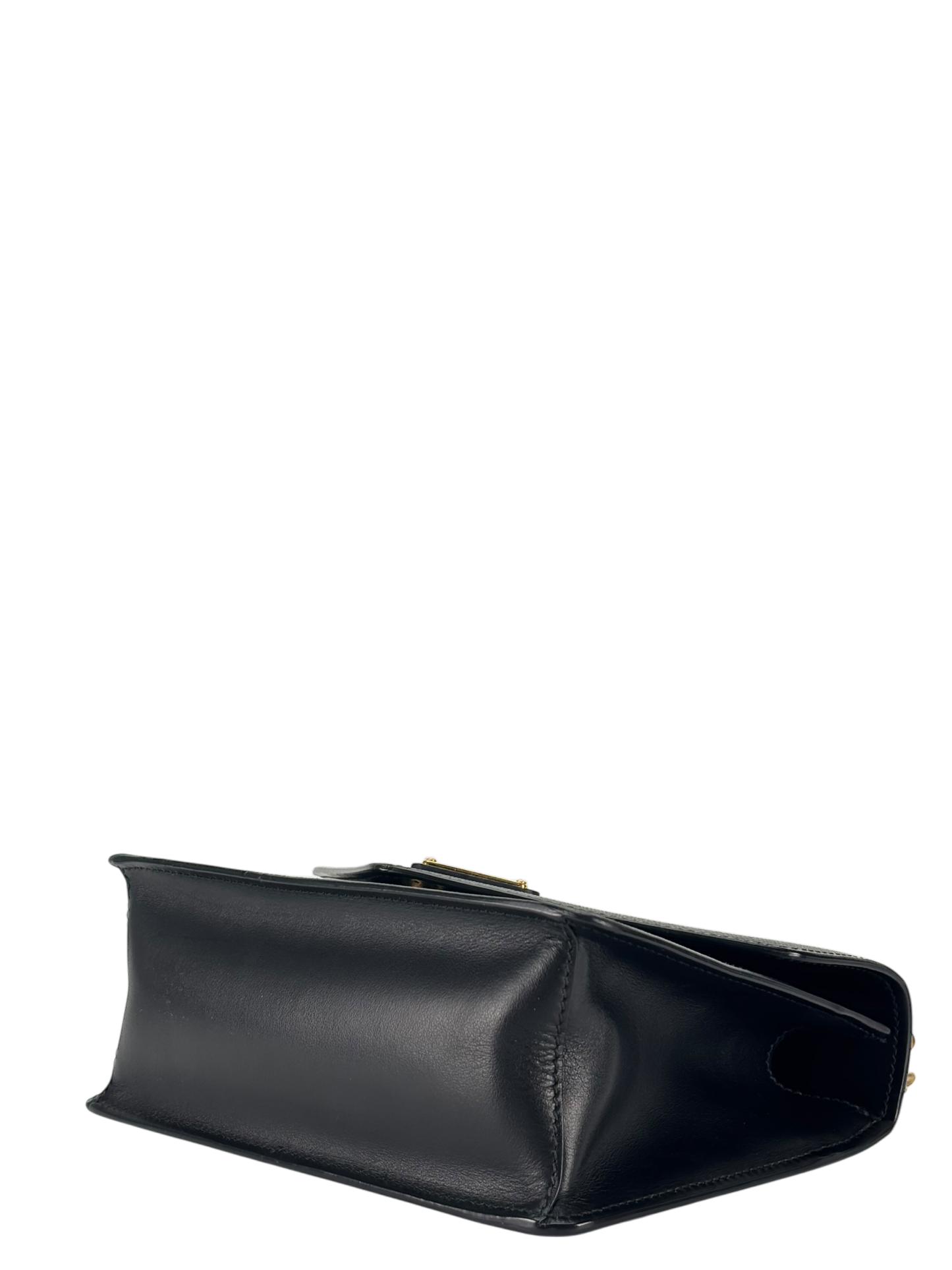 PRADA - Saffiano Soft Calfskin Metal Triangle Logo Envelope Chain Shoulder Bag Black