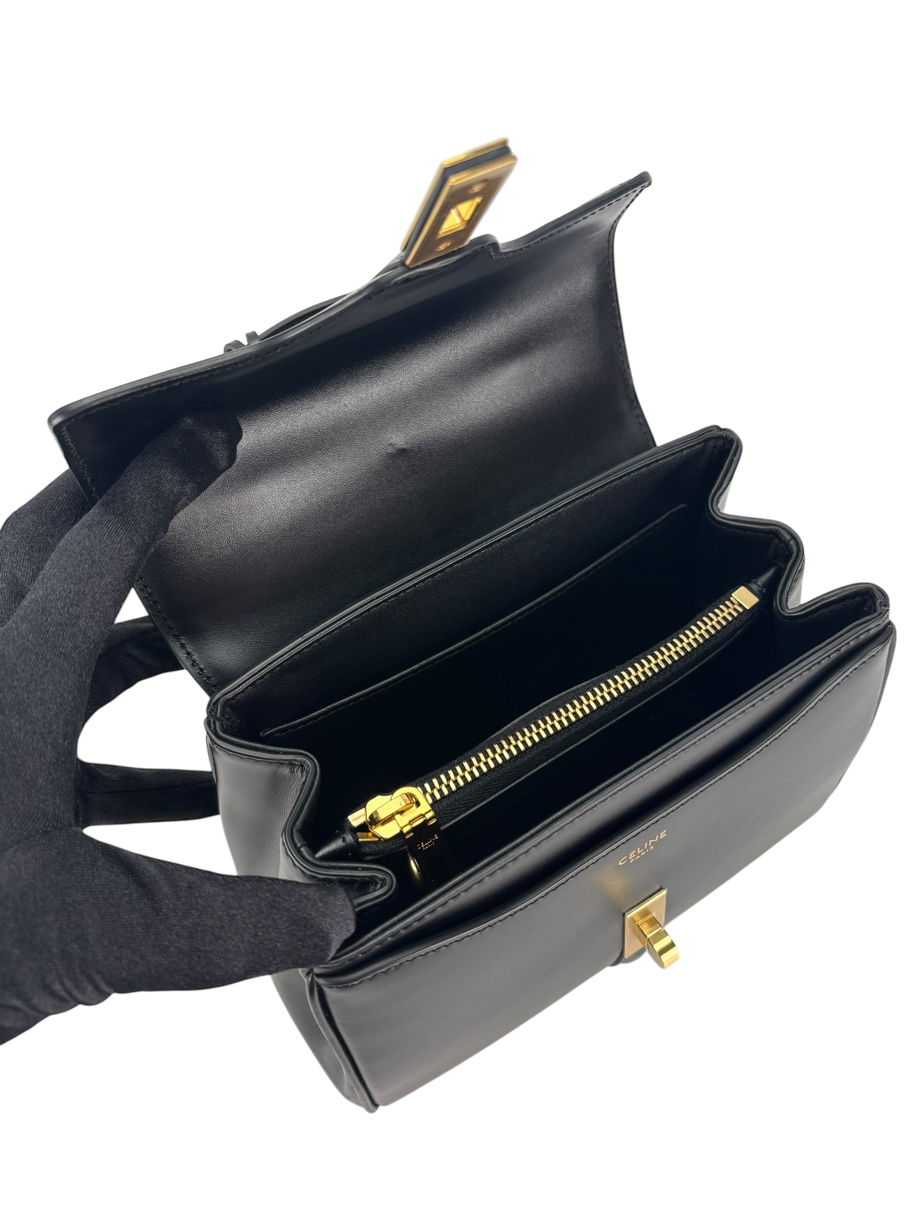 CELINE - Black Calfskin Satinated Top Handle Bag