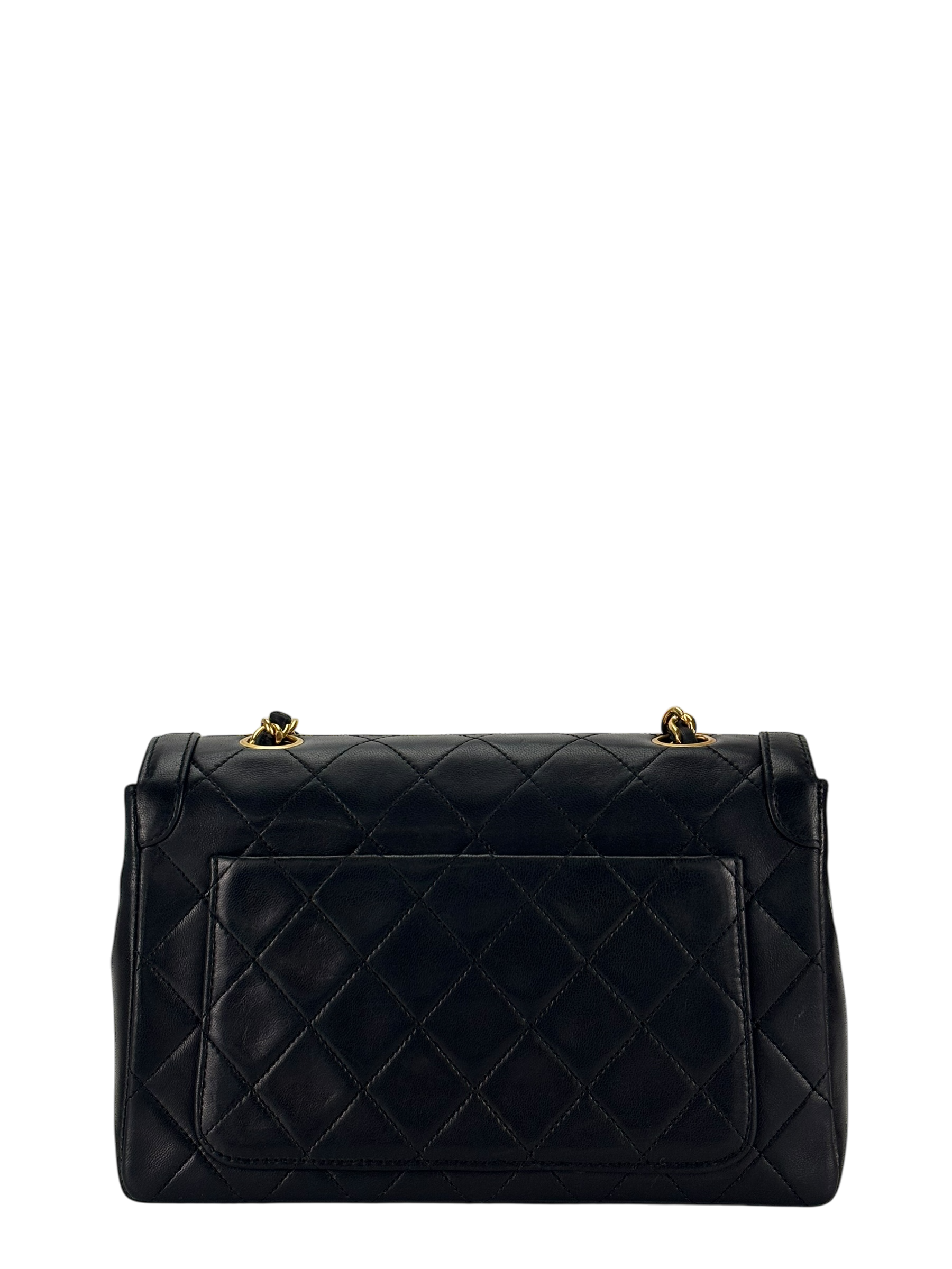 CHANEL - Black Lambskin Matelasse Single Flap Single Chain Bag