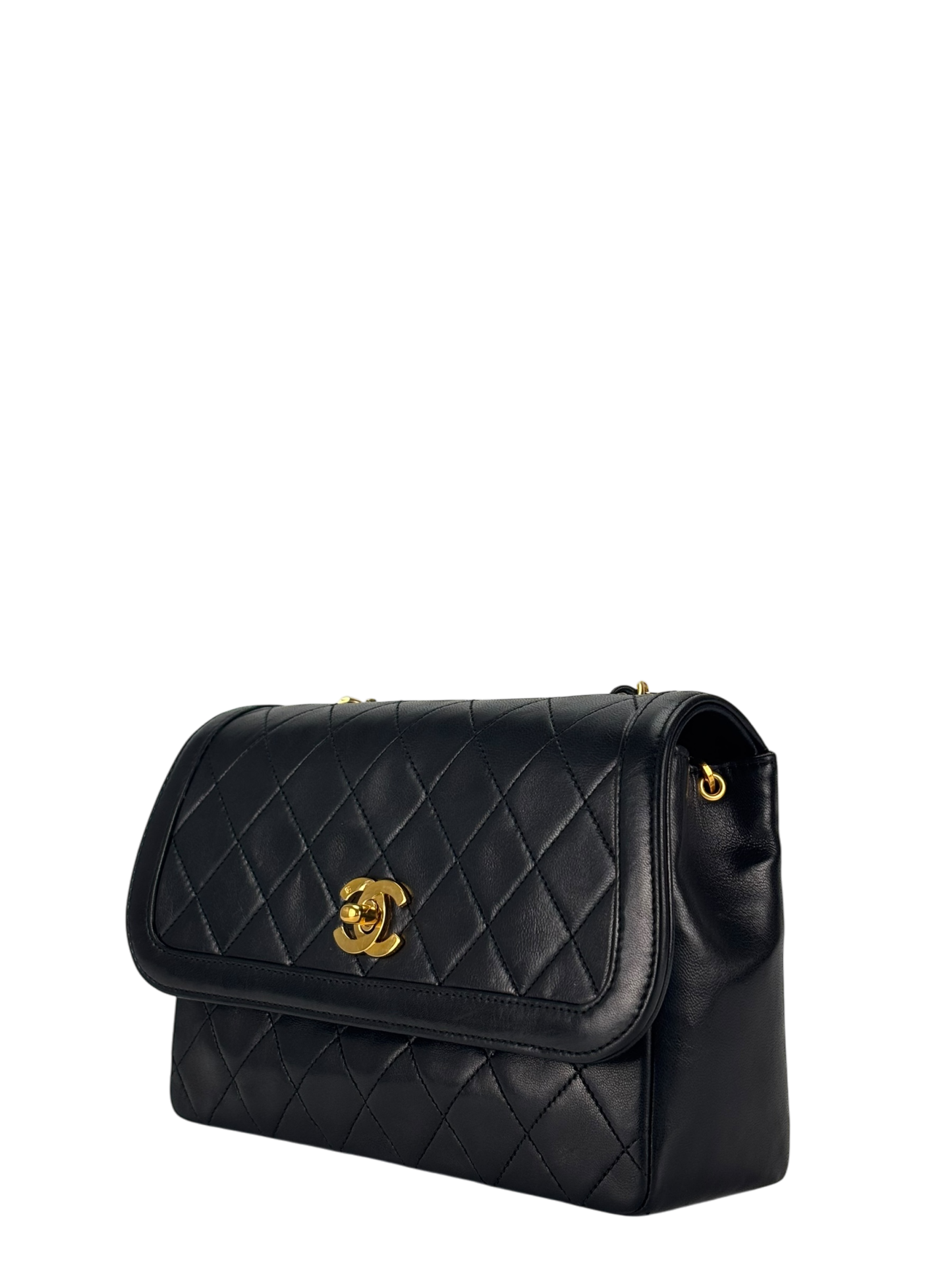 CHANEL - Black Lambskin Matelasse Single Flap Single Chain Bag
