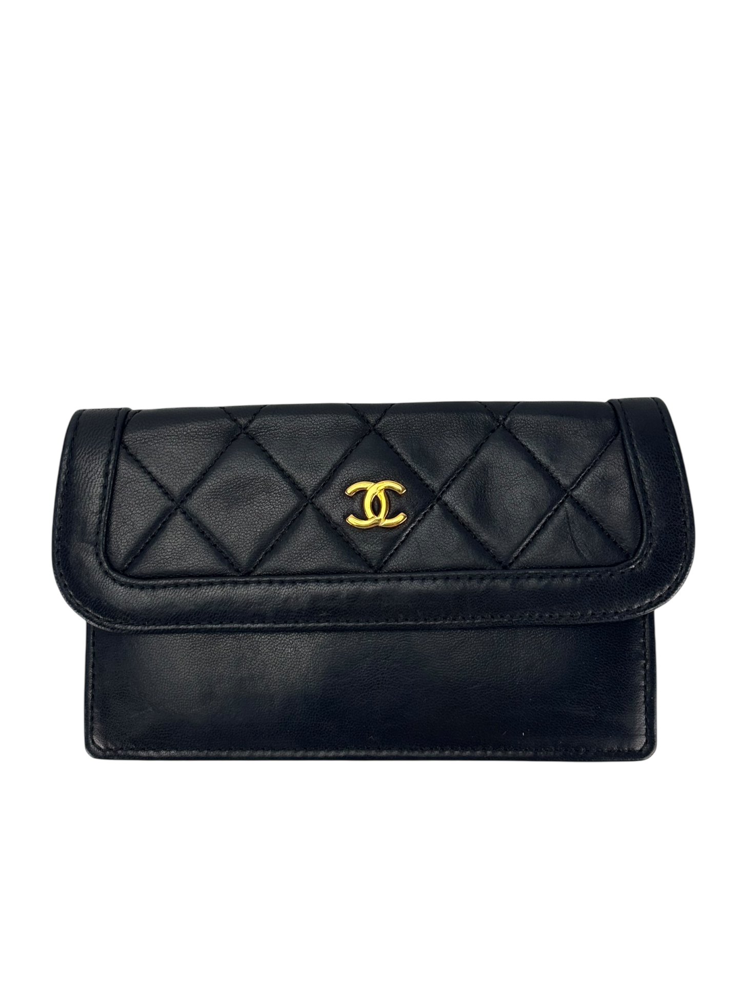 CHANEL - Black Lambskin Matelasse Single Flap Single Chain Bag