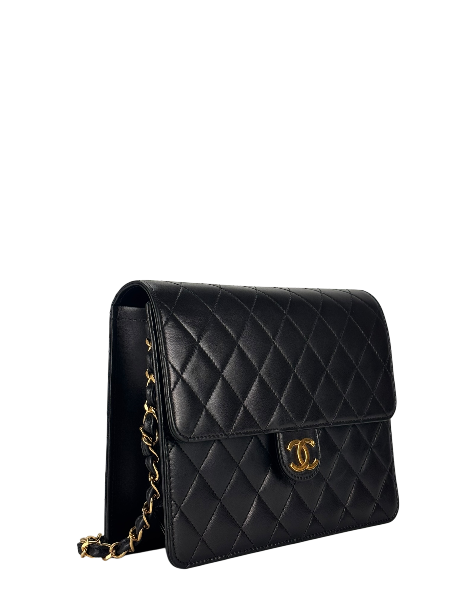 CHANEL - Small Classic Quilted Lambskin Pushlock Half Flap Shoulder Bag